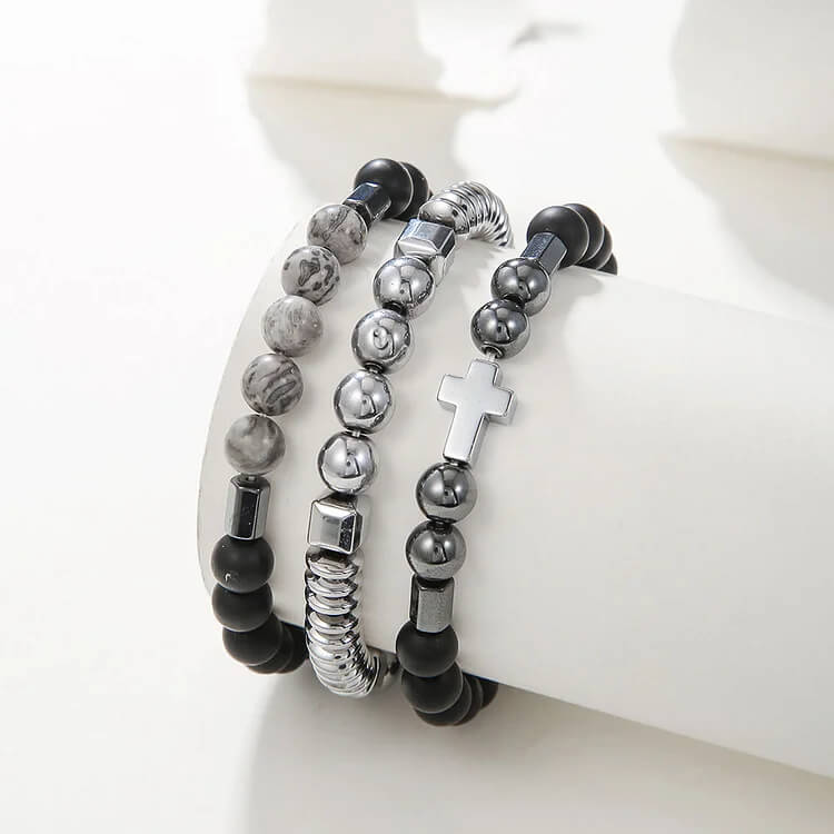 Mens Stacking Gemstone Set Bracelet