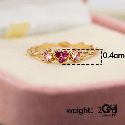 Red Zirconia Heart Shape 18k Gold Plated Ring