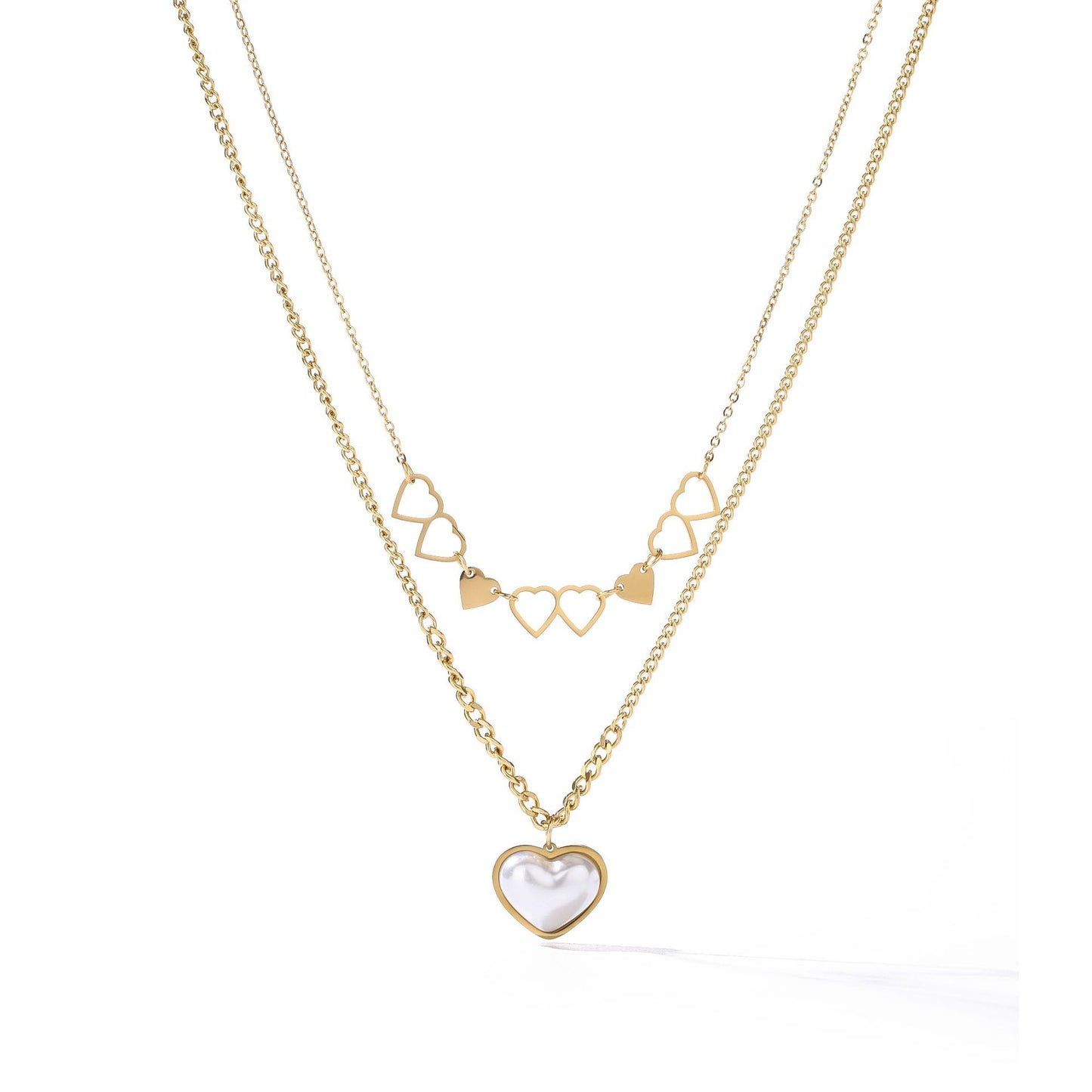 Cute Heart Shape Pendant Pearl Chain Necklace