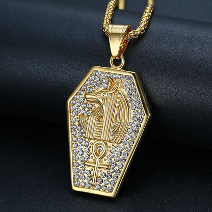 Hip Hop Gold Plated Zirconia Anubis Wolf Head Pendant