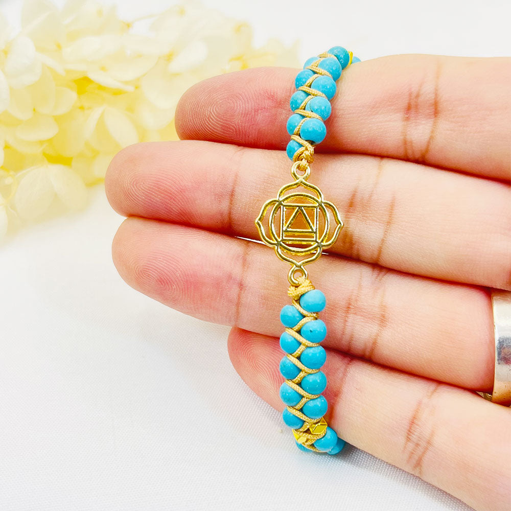 Turquoise White Double Braided Wrap Bracelet