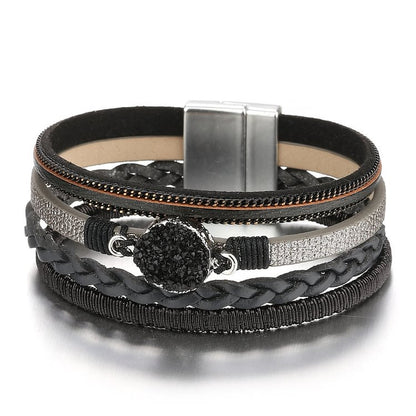 Cluster Braided Leather Magnetic Leather Bracelet