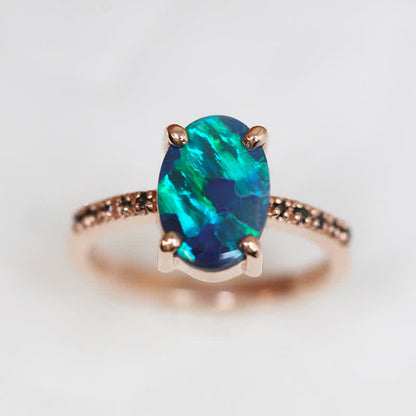 Sapphire With Opal 3 - Piece Ring Set