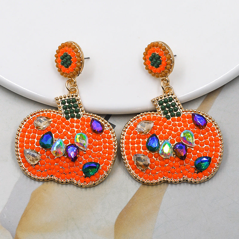 Halloween Pumpkin Inlaid Zirconia Bead Earrings