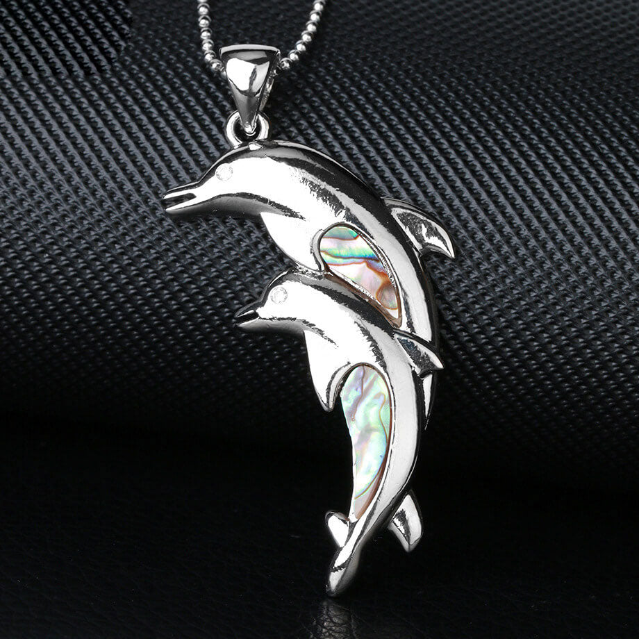 Double Dolphin Mother Animal Pendant Necklace