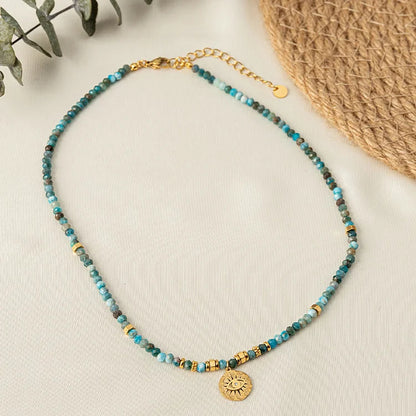 Natural Blue Turquoise Beaded Evil Eye Necklace