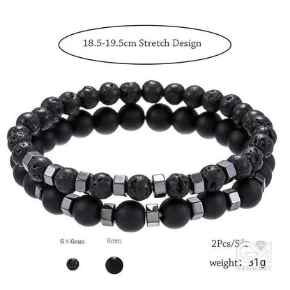 Lava Stone Mens Stretch Set Bracelet