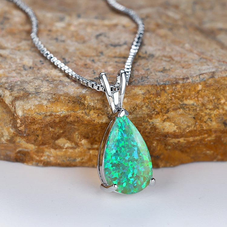 Synthetic Opal Water Drop Pendant Simple Necklace