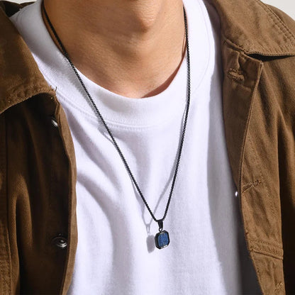 Square Pendant Men Long Sweater Chain Necklace