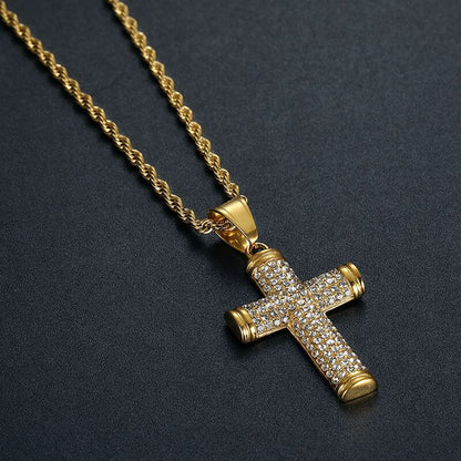 HIPHOP Jewelry Vacuum Gold-plated Zircon Cross Pendant