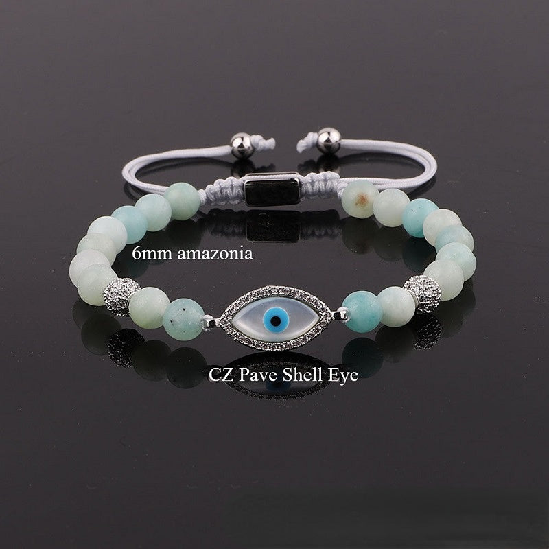 Full Stones Evil Eye Amazonite Bead Bracelet