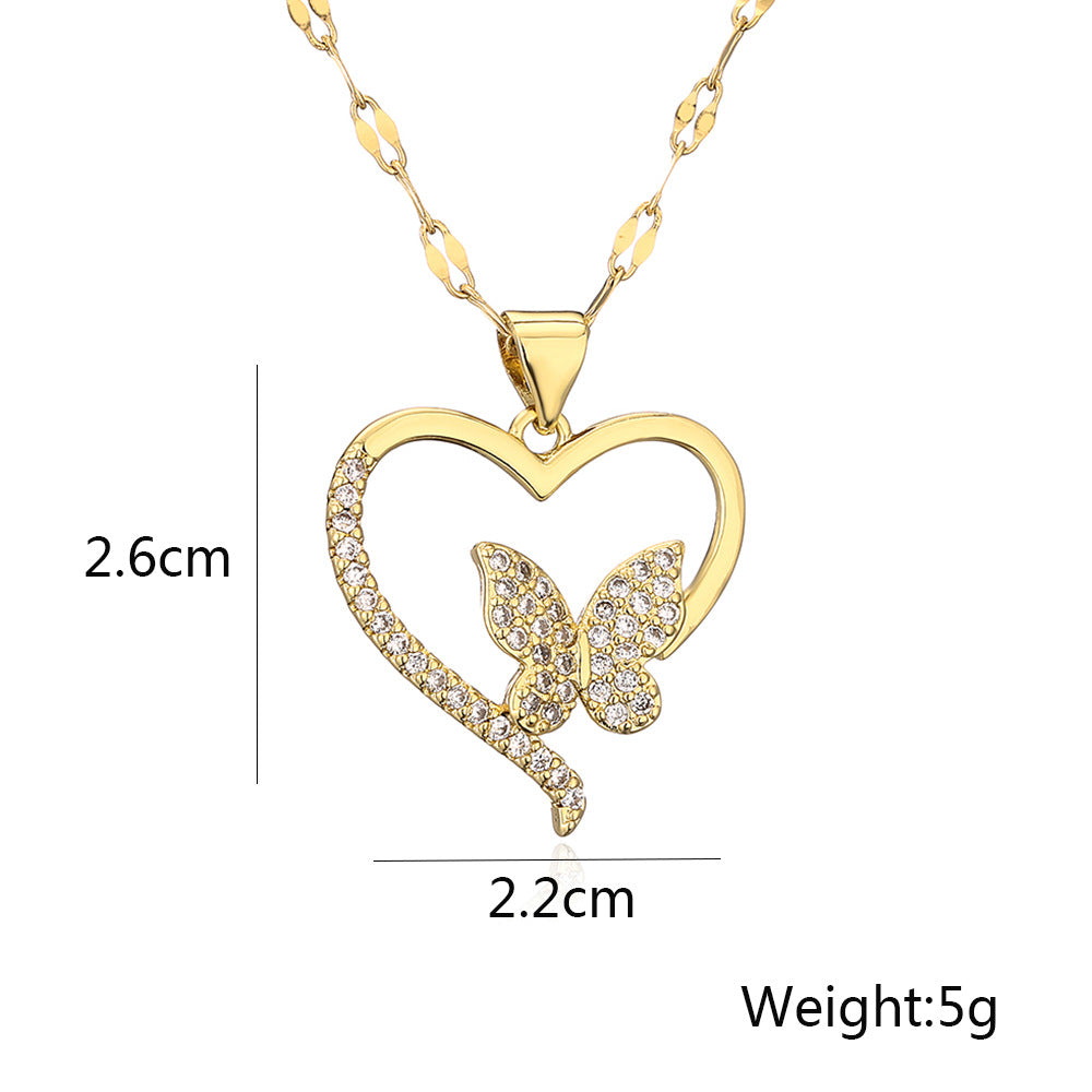 Hollow Heart Bird & Butterfly Totem Pendant Necklace