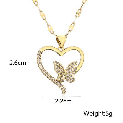 Hollow Heart Bird & Butterfly Totem Pendant Necklace