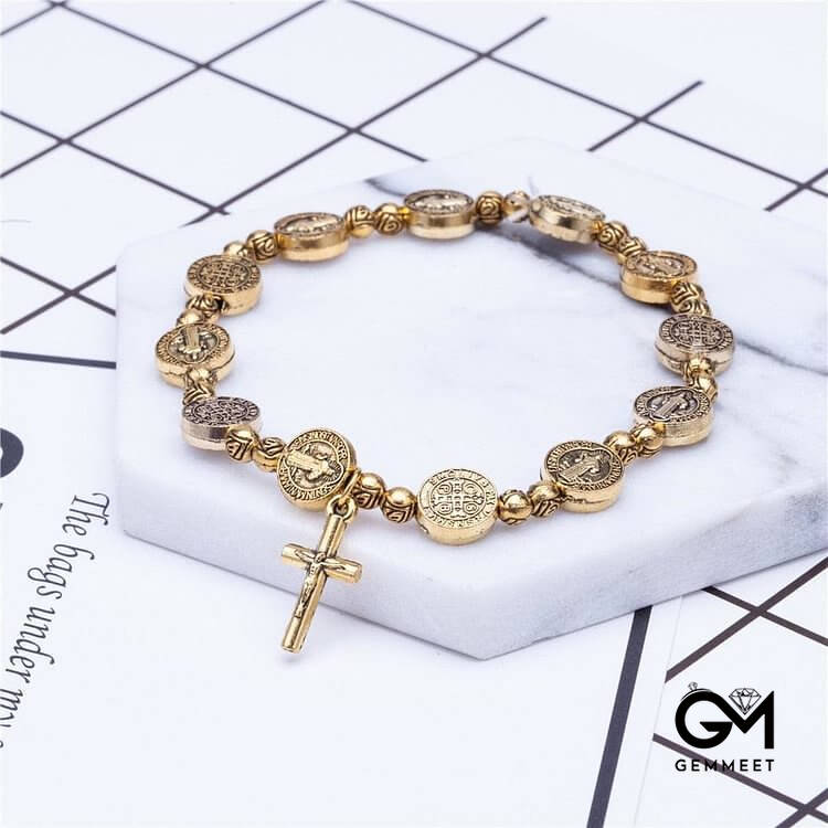 Golden Silver Colorm Jesus Christianity Cross Bracelet