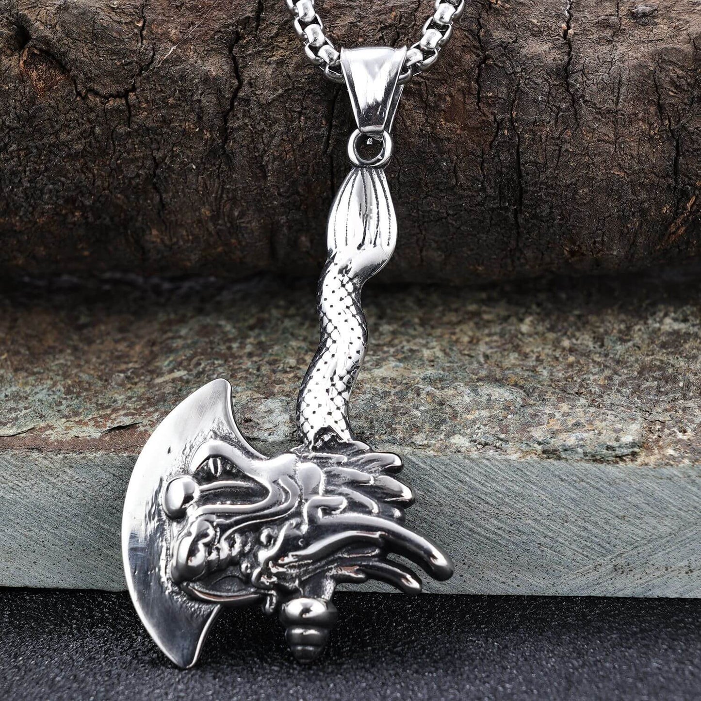 Vintage Stainless Steel Axe Skull Pendant