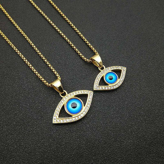 HIPHOP Titanium Steel Gold Plated Inlaid Cubic Zirconia Blue Eye Pendant