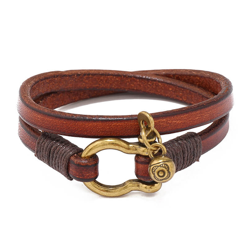 Creative Retro Two Circle Men's Leather Bracelet Simple Horseshoe Buckle Bracelet