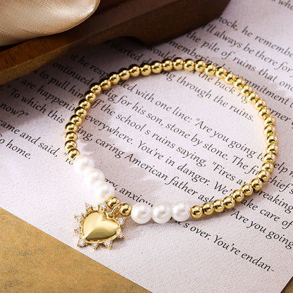 Heart Shape Pendant Pearl Bead Bracelet