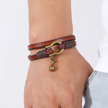 Creative Retro Two Circle Men's Leather Bracelet Simple Horseshoe Buckle Bracelet