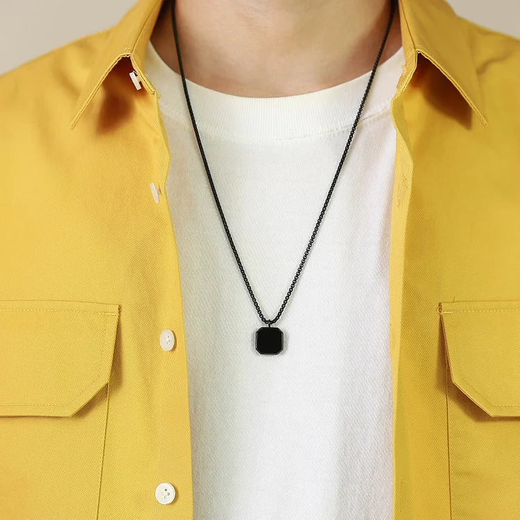 Square Pendant Men Long Sweater Chain Necklace