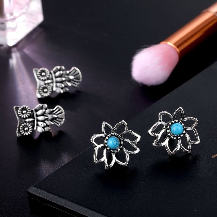 Turquoise Bohemian Boho Nimal Stud 4pcs Earrings