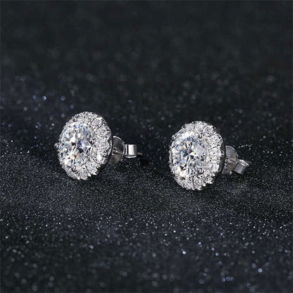 White Gold Circle Shape Full Stones Moissanite Stud Earrings