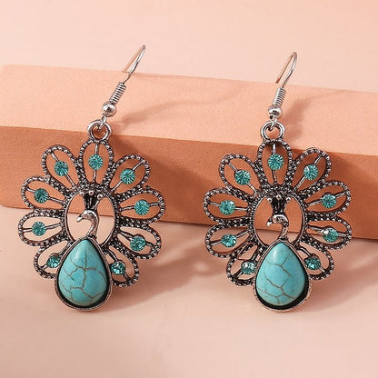 Turquoise Paraiba Tourmaline Peacock Shape Pendant Earrings