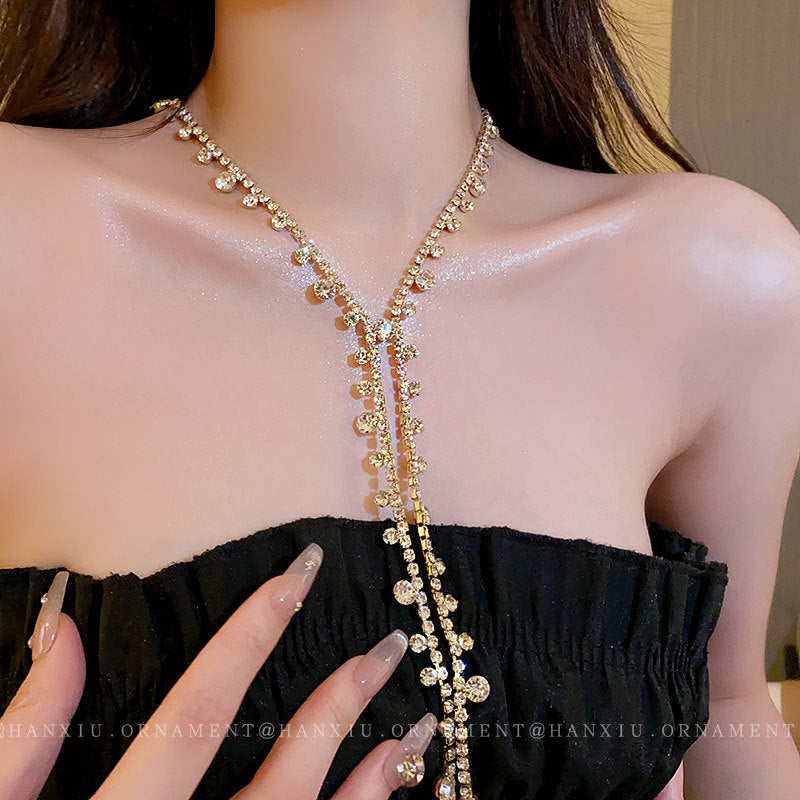 Zircon Round Long Fringe Necklace