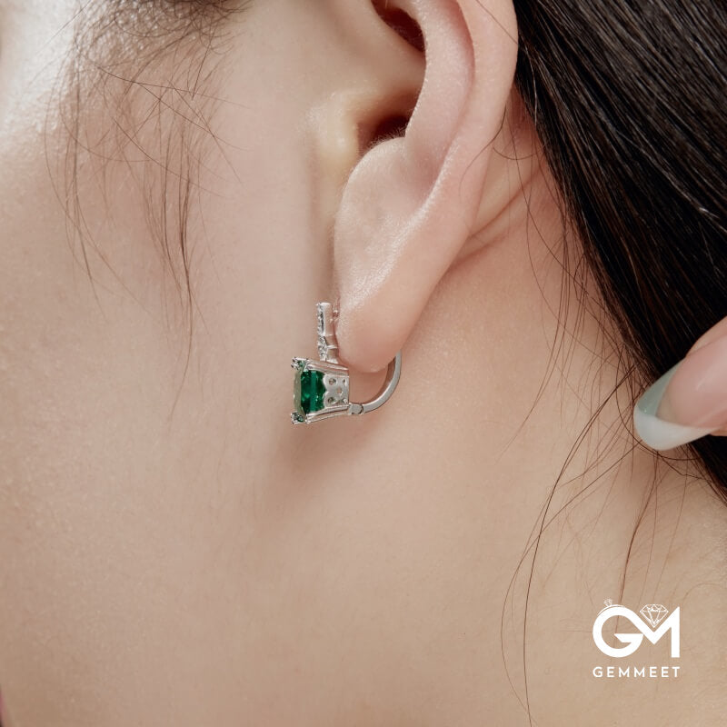 S925 Sterling Silver Niche Green Square Zircon Earrings