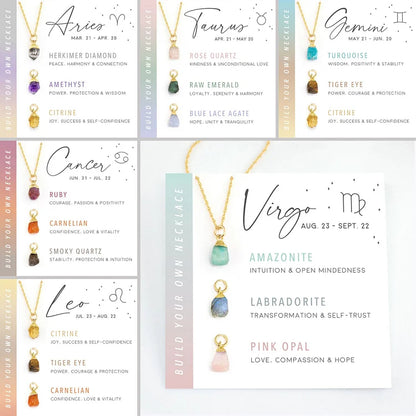 Zodiac Raw Crystal Set Pendants Necklace