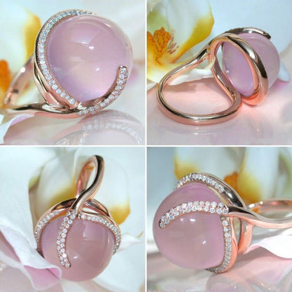 Rose Gold Pink Moonstone Halo Stones Ring