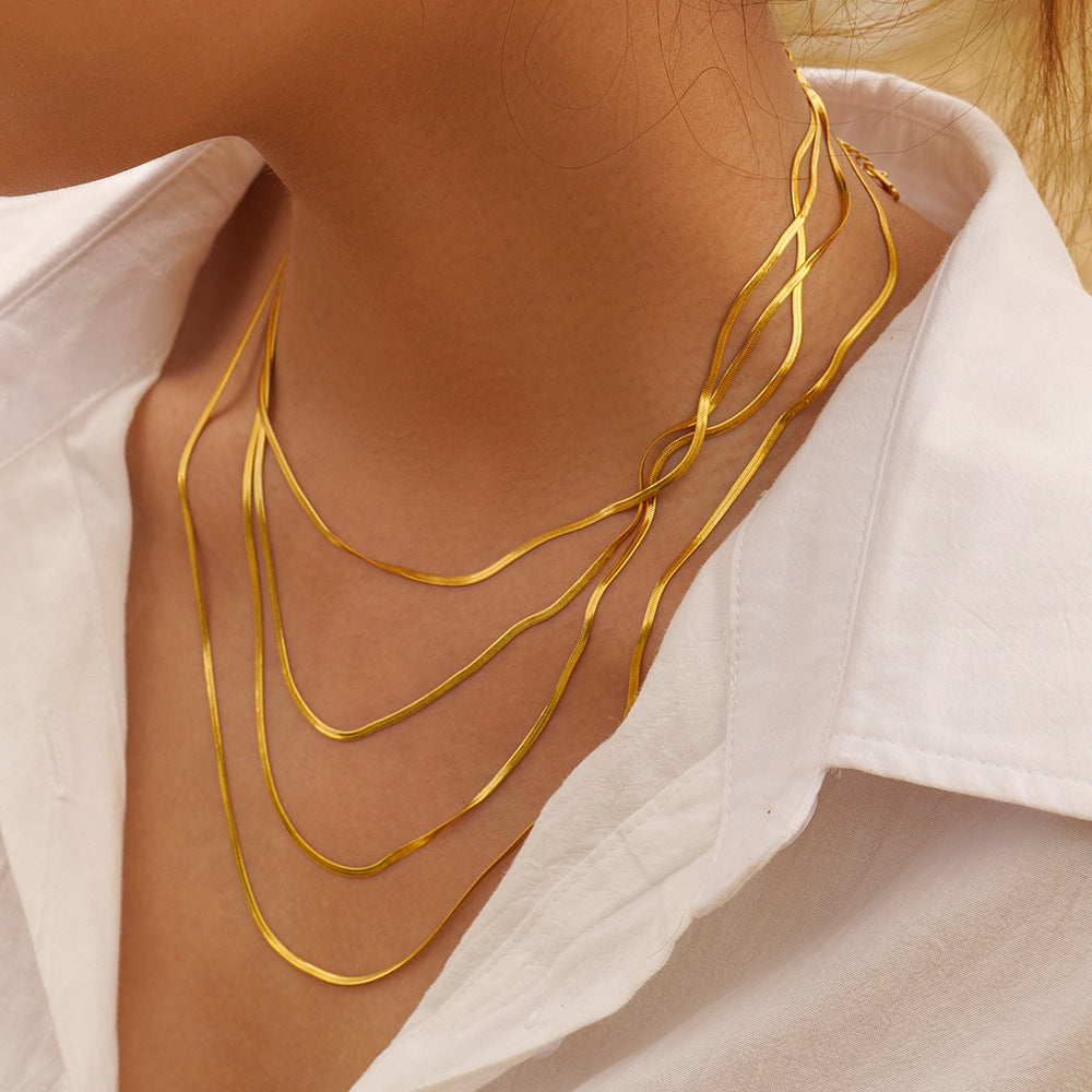 Metallic Stainless Steel Gold Snake Chain Necklace