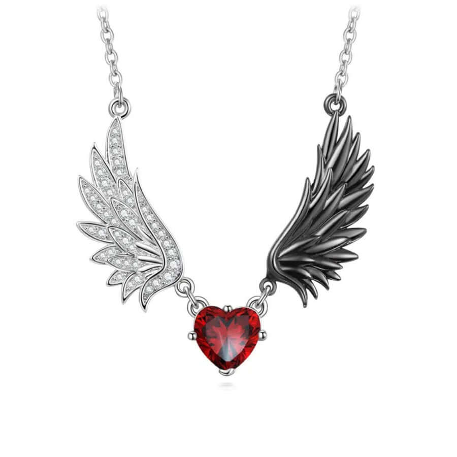 Gothic Angel & Devil Wing Heart Crystal Necklace