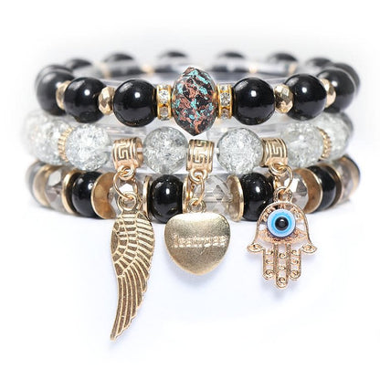 Evil Eye Hamsa Triple Beaded Bracelet Set