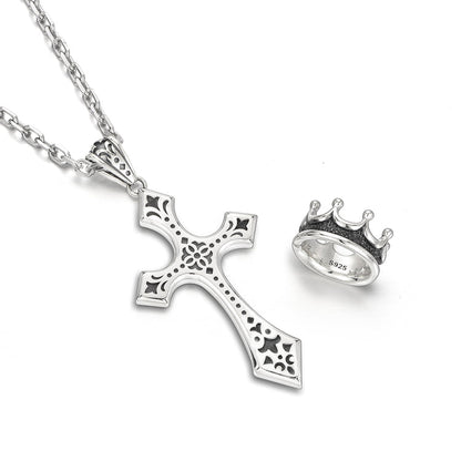 Crown Cross Sterling Silver High Street Pendants Necklace