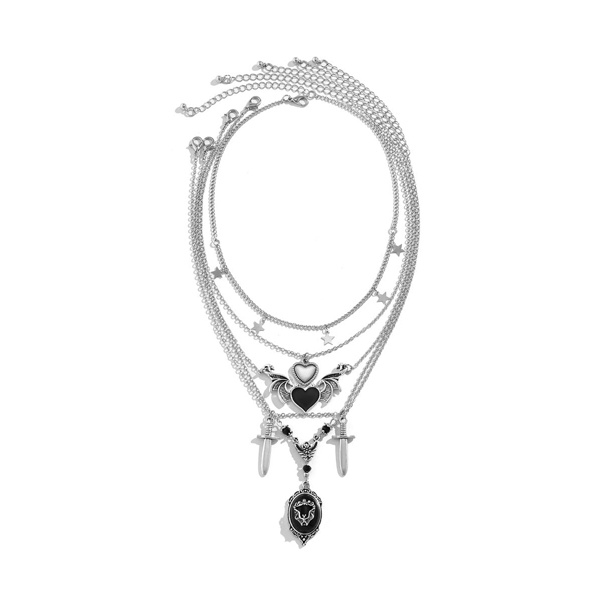 Halloween Layers Choker Black Heart Pendant Necklace