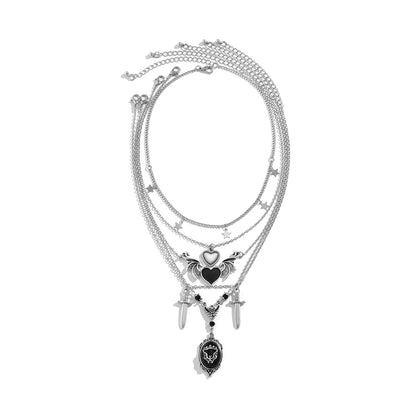 Halloween Layers Choker Black Heart Pendant Necklace