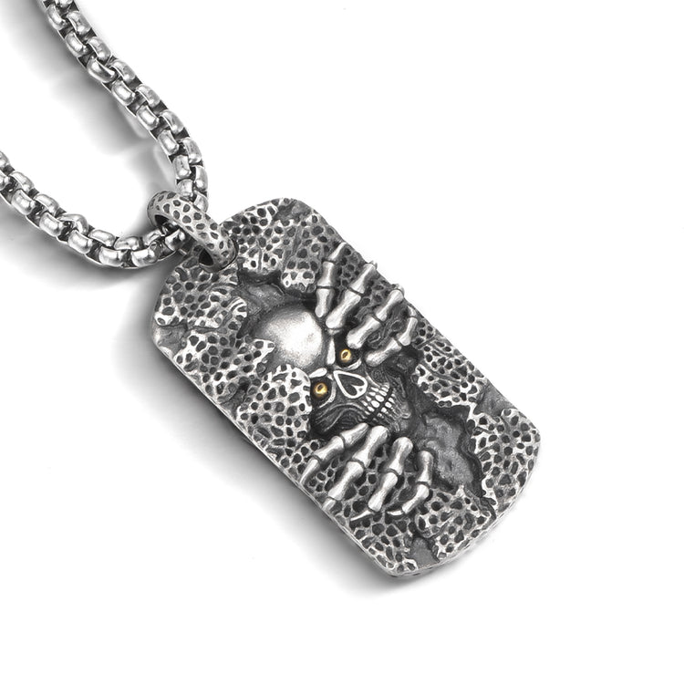 Shield Skull Pattern Sterling Silver Hip Hop Pendants Necklace