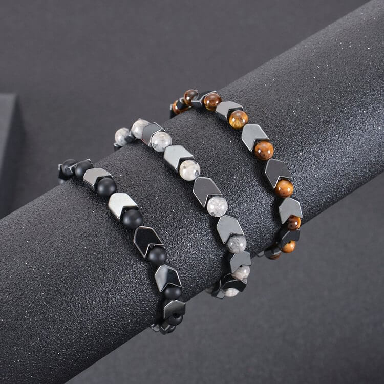 Arrow Hematite Tiger Eye Beaded Men Bracelet