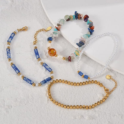 Natural Crystal Four Piece Beaded Bracelet Set