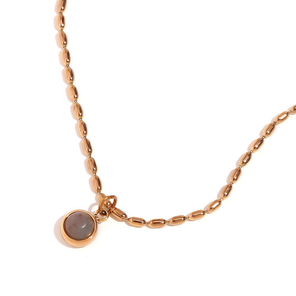 Stainless Steel Gold-plated Stone Pendant Necklace