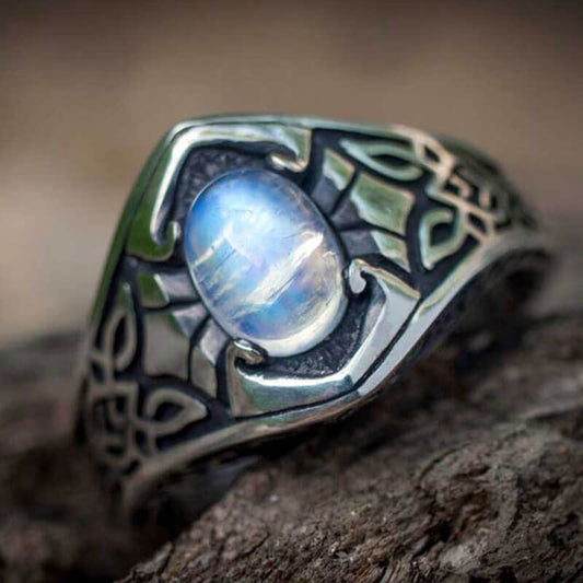 Oval Cut Moonstone Celtic Totem Ring