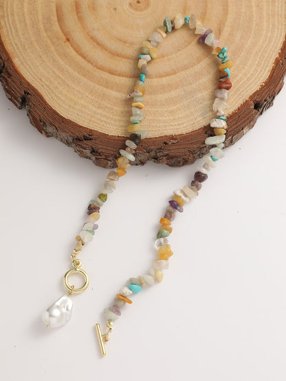 African Agate Irregular Full Stones Link Necklace