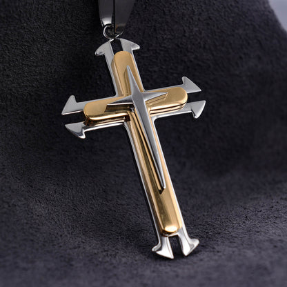 Stainless Steel Gold Double Cross Pendant