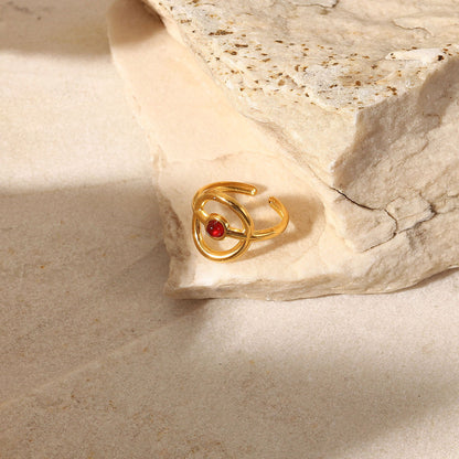 French Vintage Natural Stone Bohemia Hollow Circle Ring