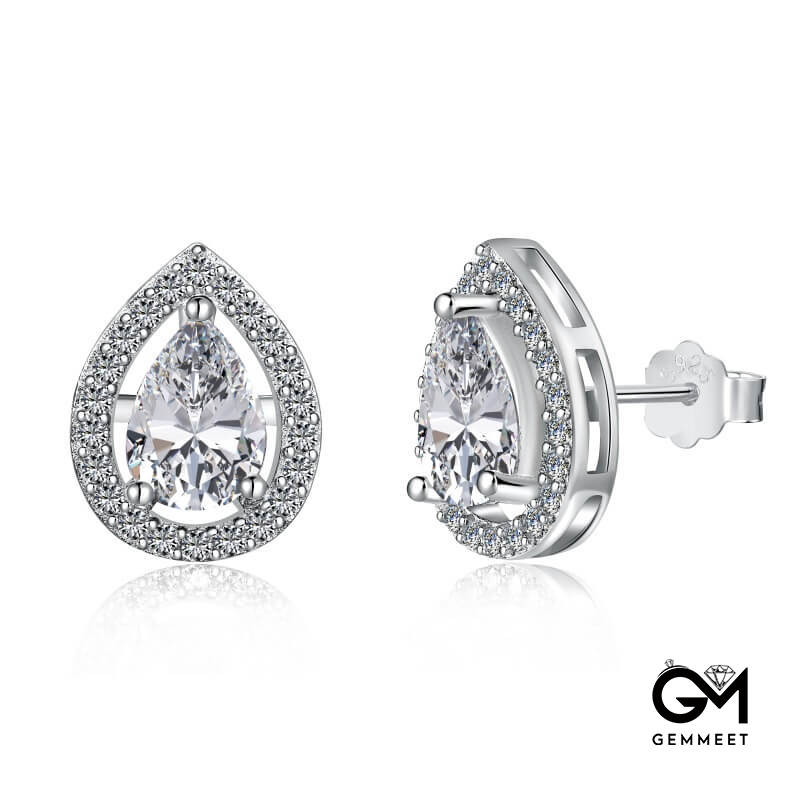 S925 Sterling Silver White Water Drop Hollow Zircon Earrings