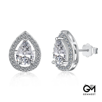 S925 Sterling Silver White Water Drop Hollow Zircon Earrings