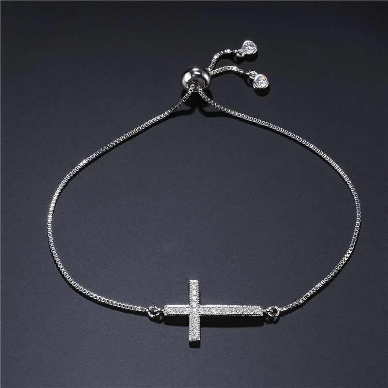 Cross Shape Full Stones Pendant Bracelet