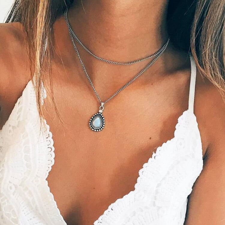 Drip Shape Moonstone Double Choker Necklace