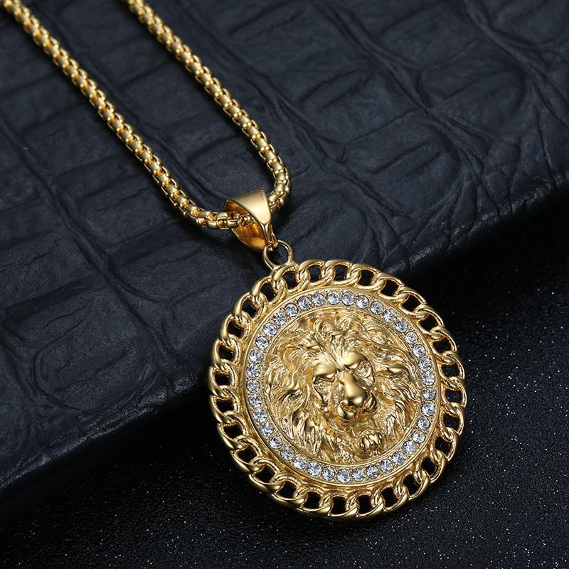 HIPHOP Jewelry Gold Plated Zircon Lion Head Pendant